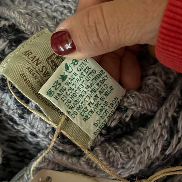 Aran Sweater Market Women's Fairisle Merino Wool Knit Hoodie Gray XL NWT - Picture 6 of 8